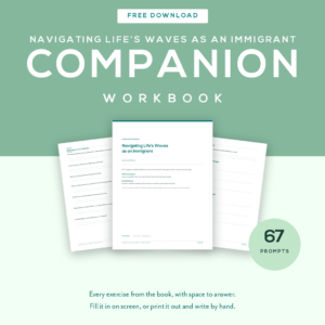 Companion Workbook product image: fanned pages of the free fillable workbook for Navigating Life’s Waves as an Immigrant
